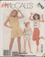 McCall's 3163 Loose Crop Top, Shorts, Crop Pants 80s Pattern Girls Size 14 Uncut