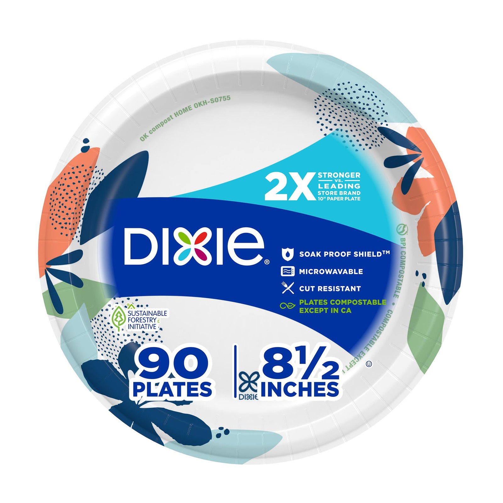 Dixie Paper Plates 8.5 Inch, 90 Count, Disposable 8 1/2 Multicolor