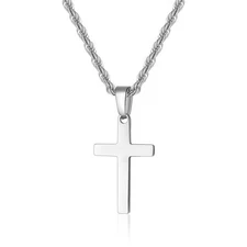 NEW Stainless Steel Cross Pendant Necklace – Rope Chain 20” Christian Jewelry