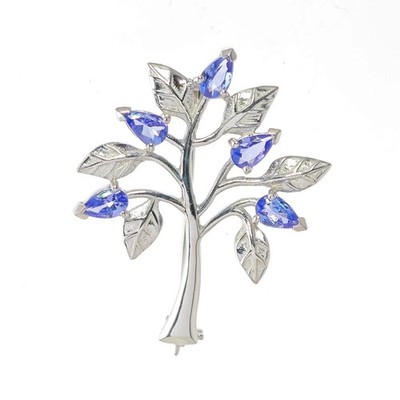 Sterling Silber Tansanit Lebensbaum Brosche natürliche Edelsteine neu verpackt Geschenk