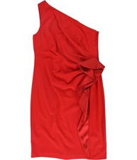 Ralph Lauren Womens Ruffle One Shoulder Dress, Red, 12