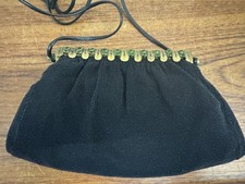 Vintage 1950s Black Evening Bag Decorative Gold Metal Frame Made In France