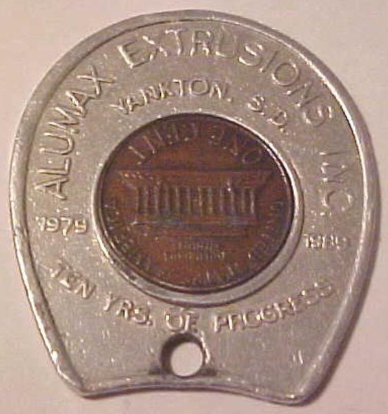 1988-D Good Luck Encased Cent Alumax Extrusions, Inc. Yankton, South Dakota
