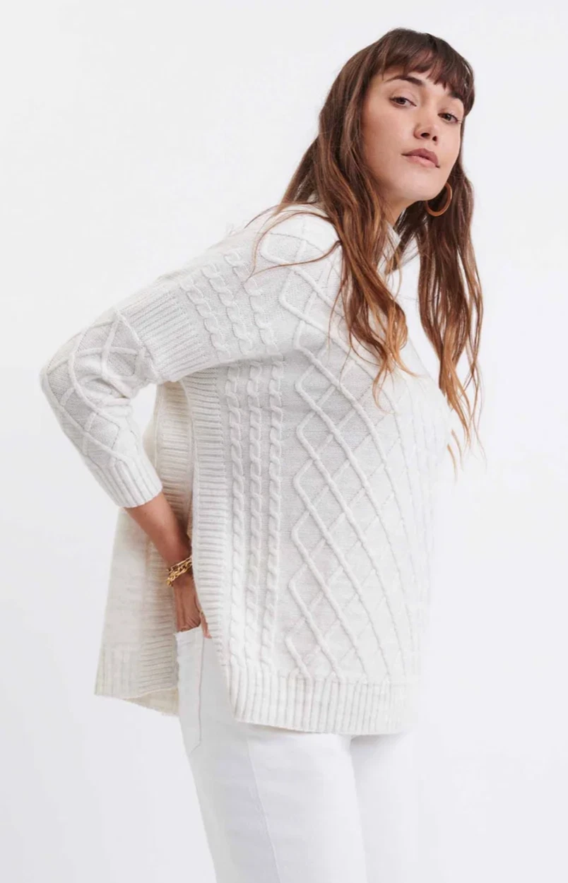 MER SEA Lisbon Lattice Traveler Sea Salt Cable Knit Sweater Poncho Beach Comfy