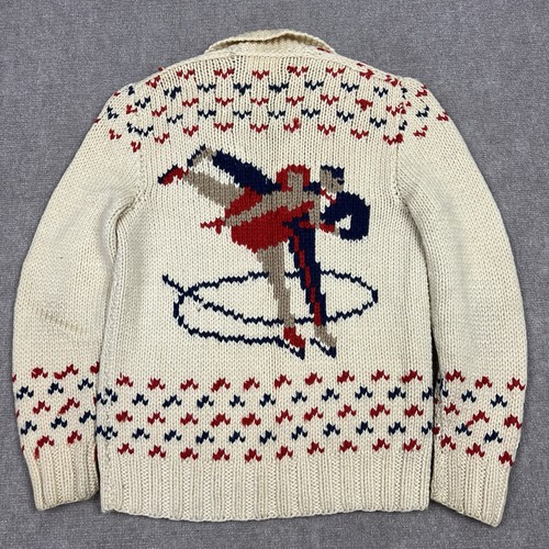 Vintage 40s 50s Mary Maxim Ice Skaters Cowichan Sweater Jacket Wool Women Medium - Picture 4 of 8