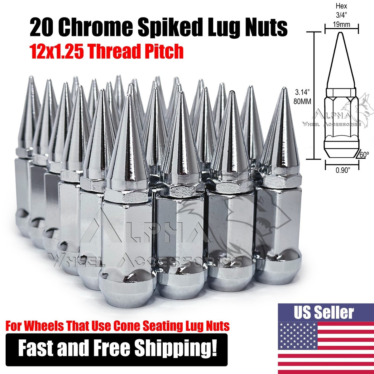 20 Chrome 12x1.25 Spiked Conical Lug Nuts For Nissan 400Z 370Z