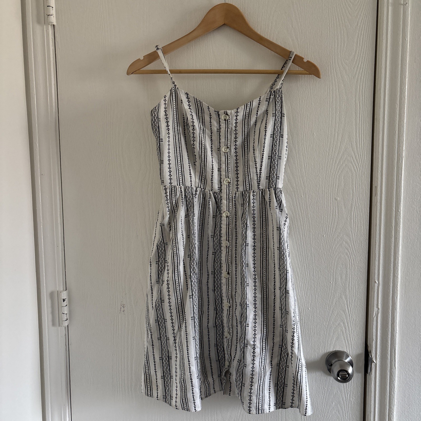 Old Navy Women’s Small Linen Blend Dress Button Front Striped Summer Sundress