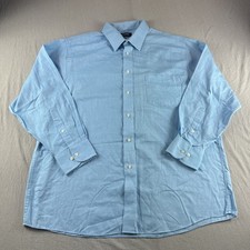 Chaps Dress Shirt Mens 17.5 Blue Stretch Collar Wrinkle Free Regular Fit Preppy