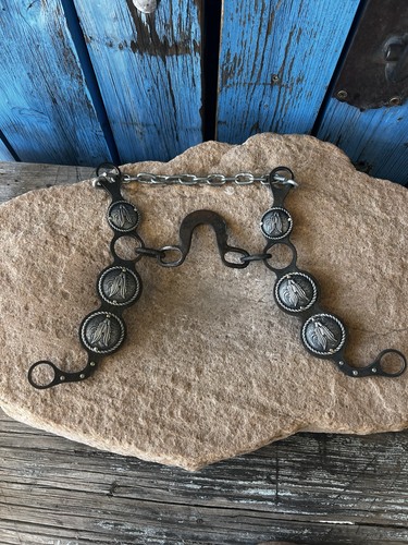 Petska Port Chain Bit Western Team Roper Roping Feather Conchos Ranch Cowboy