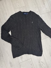 Polo Ralph Lauren Cable-Knit Cotton Pullover Crew Neck Sweater Gray Men's Size M