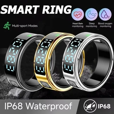 2026 Smart Ring LED Display Screen Heart Rate Blood Oxygen Monitor Waterproof - Image 1 of 4