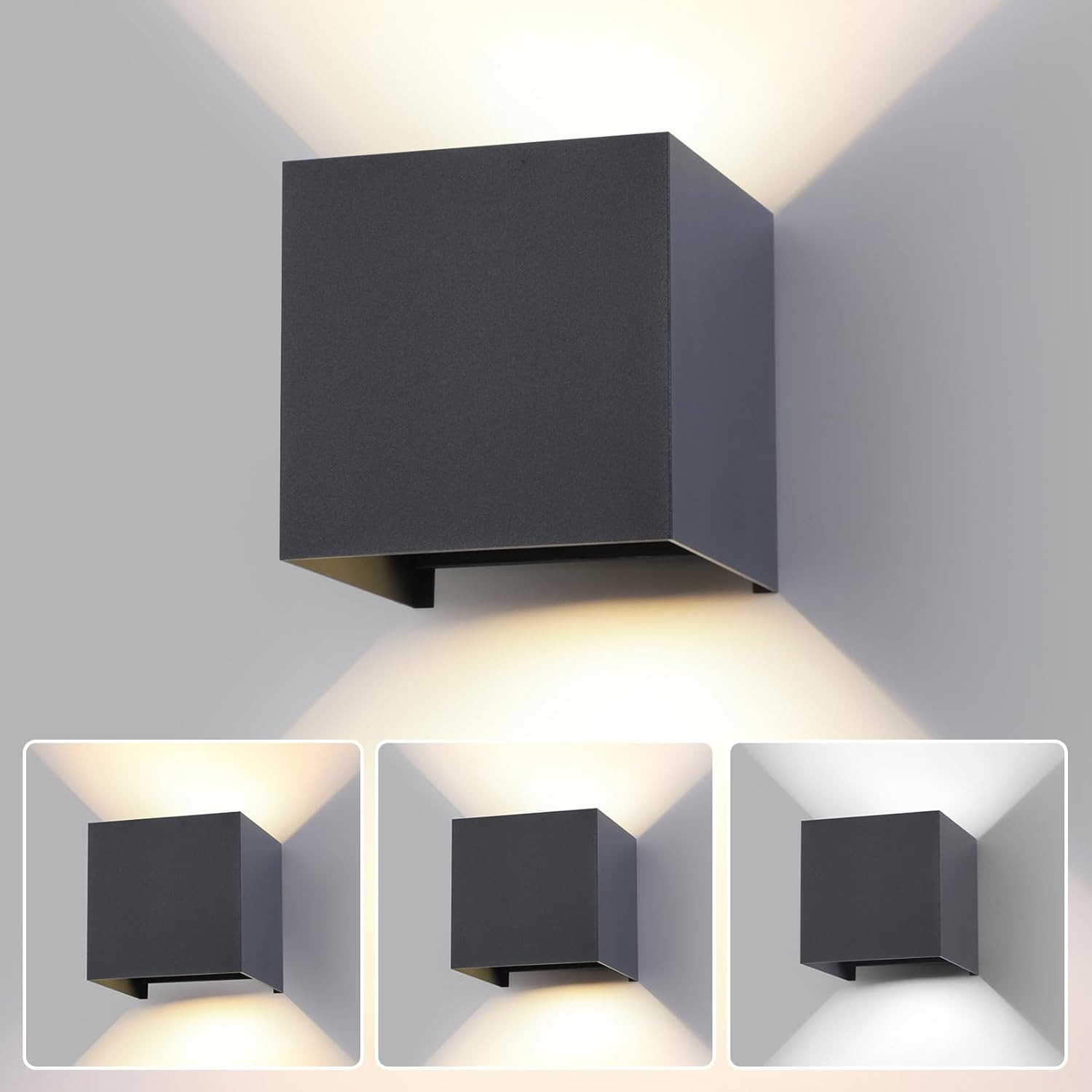 LED 15W Lampada Da Parete Esterno/Interno Regolabile 3 Colori Cubo 11CM IP65 Imp