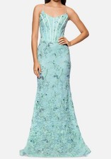 Betsy  Adam Women's Blue Sequined Lace Corset Gown Dress Size 6