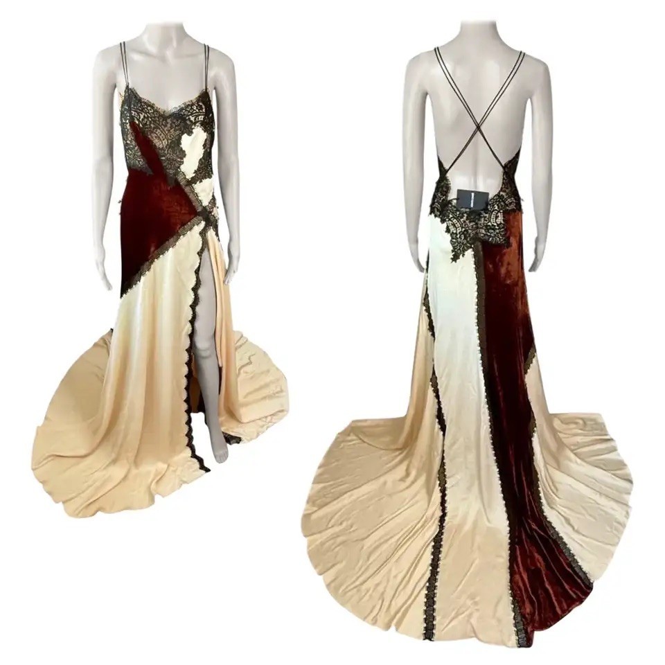 【美品　お値下げ】Class roberto CAVALLI シルク　ドレス Roberto Cavalli F/W 2023 Runway Unworn Lace High Slit Train
