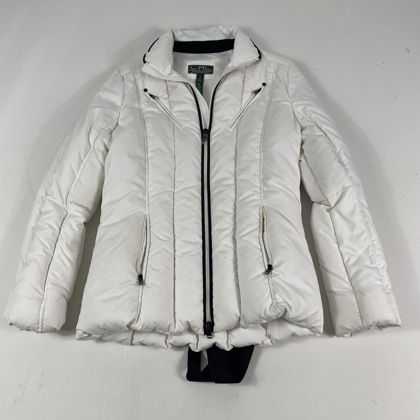 Lauren Ralph Lauren Jacket Goose Down Womens Medium White Ski Full Zip Belted