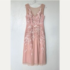 BCBGMAXAZRIA Gustava Nude Pink Embroidered Tulle Midi Dress Size 0