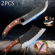 2PCS Forged Boning Santoku Knife Multipurpose Cooking Camping Stainless Steel