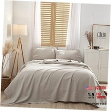 100 Washed Linen Sheets 4 Pcs Super Soft Breathable Durable Queen Natural