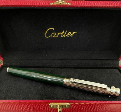 Cartier グリーン 万年筆 Cartier Rollerball Pen Green Lacquer Silver Trim Luxury Writing