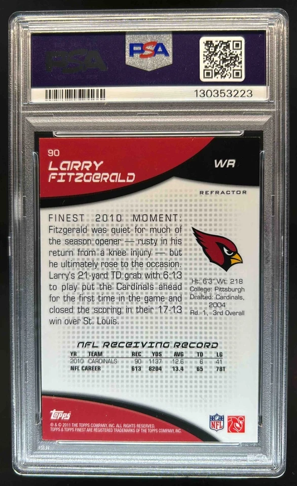 2011 Finest Larry Fitzgerald Xfractors #308/399 Cardinals PSA 9 - Image 2 of 2