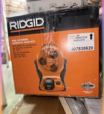 RIDGID 18V Hybrid Jobsite Fan R860721K Adjustable Tilt/Head Quiet