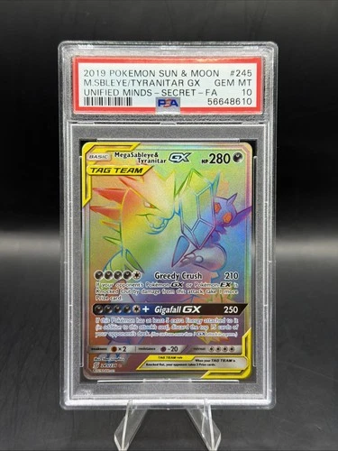2019 POKEMON UNIFIED MINDS #245/236 MEGA SABLEYE & TYRANITAR GX TAG TEAM PSA 10