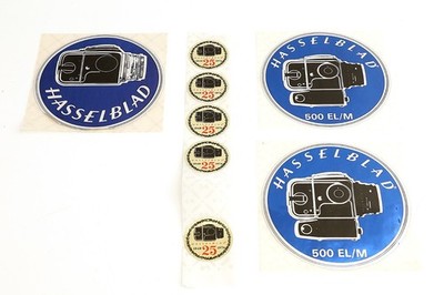 Original Hasselblad Konvolut glänzende Aufkleber 500 EL/M / 25 Jahre Hasselblad
