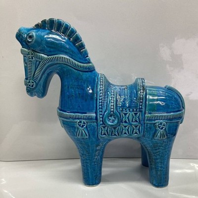 FLAVIA BITOSSI Rimini Blue Horse Figurine Turquoise 10.2'' Italy Ceramic