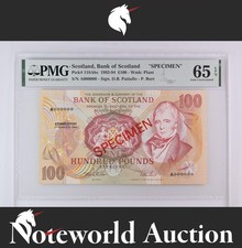 Scotland SPECIMEN 100 Pounds 1992-94 P 118Abs UNC PMG 65 EPQ NR 3rd TOP POP