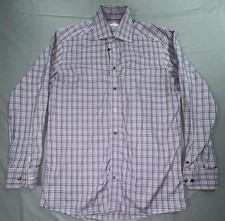 Eton Dress Shirt Mens 39 15.5 Blue Red Check Contemporary Fit Cotton Long Sleeve