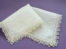 VINTAGE LINEN HANKY 1910-20 IRISH LINEN TATTED EDGING TRIPLE ROWS HEMSTITCH EDGE