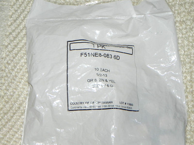 10) 1/2-13 Coarse Nylon Insert Nut Grade 8, ZN/Yel STD w/6D #F51NE8-83 6D