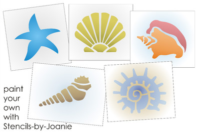 Joanie 3'' Seashell 5 pc Stencil Beach Sand Starfish Conch Snail Cone DIY Signs