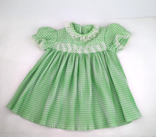 Vtg Sears Green Checkered Smocked Toddler Dress Size Small Lace Collar No Label