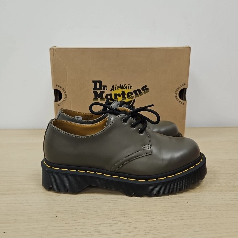 Dr Martens 1461 Khaki Grey Smooth Leather Chunky Bex Shoes Size Uk 5 Eu 38 - Image 3 of 4