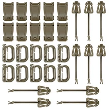 30Pcs Brown Tactical Gear Clip Set Strap D-Ring Grimloc Lock for Molle Bags