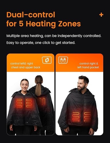 HENNCHEE Battery-Operated Heated Blanket with Hood, 5 Zones, & Waterproof Design - Picture 4 of 5