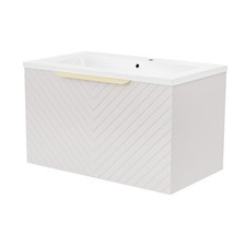 Pink 800mm Wall Hung Drawers Basin Vanity Brushed Brass Handle