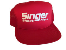 Cappello camionista rosso vintage SINGER SHEET METAL anni 70 80 snapback berretto baseball logo