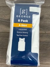 NEW George Tag Free Comfort A-Shirt Men's, 2XL WHITE, 6-Pack,