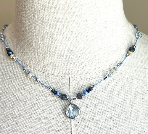 Hand-Knotted Silk Beaded Gem Necklace Ice Blue Sterling Sundance Treasures
