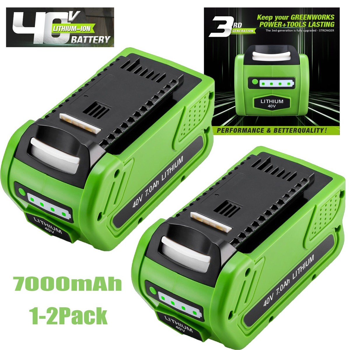 1/2Pcs for GreenWorks 40V Lithium Battery 29472 29252 20202 25322 - Main Image