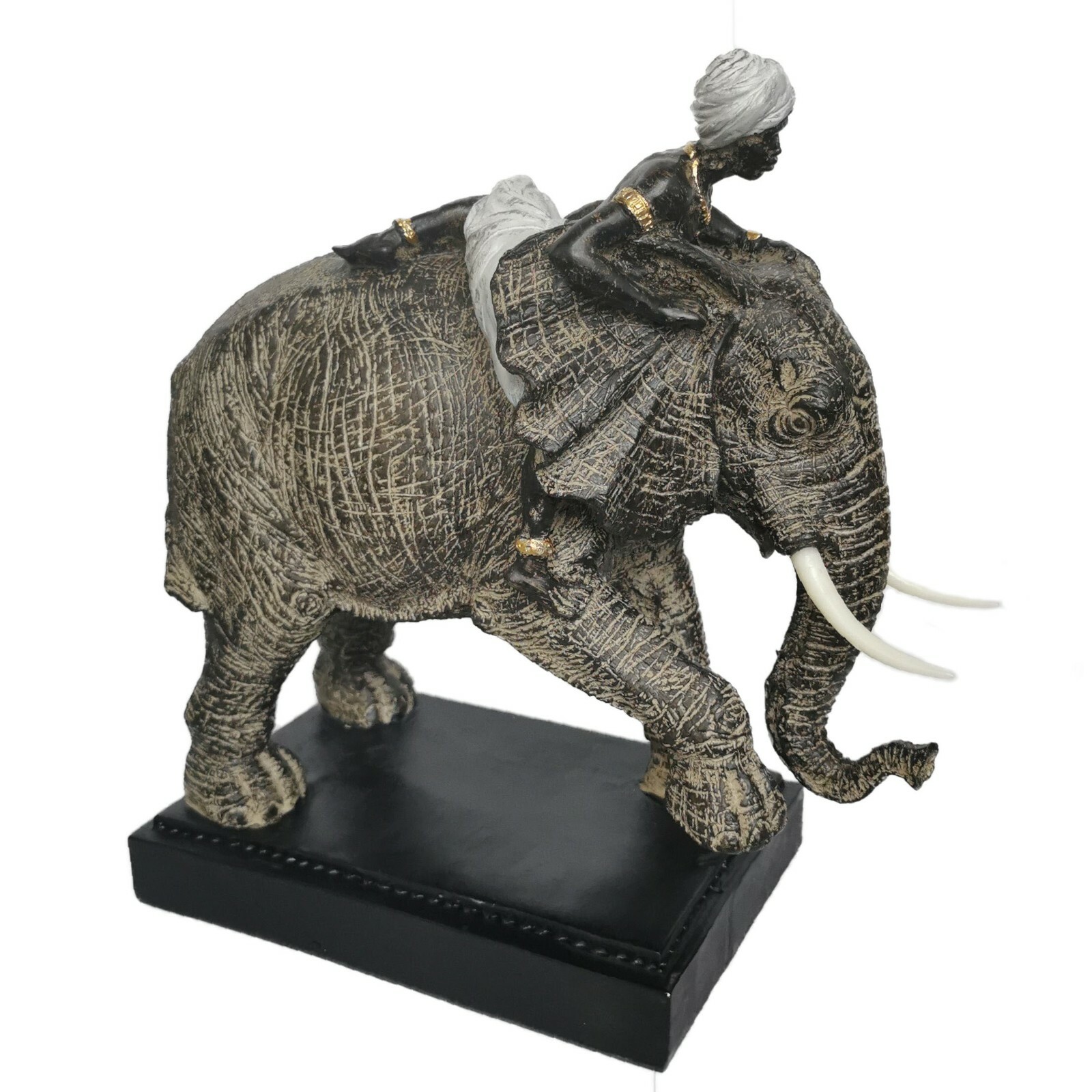 Elefant Figur Elefantenreiter 30cm groß Kunststein Orient Indien Reiter Sockel