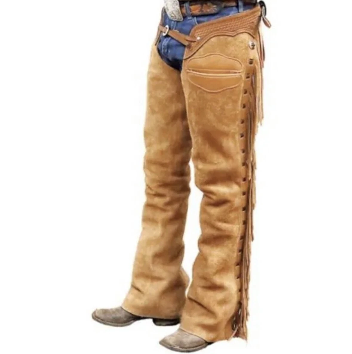 Western Cowboy Chap Fringes Suede Leather Pant Riding Chaps