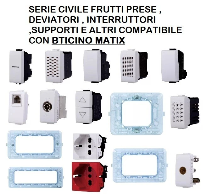 ETTROIT Serie Civile Frutti Prese Deviatore Interruttore, Compatibile con Bticino Matix