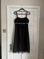 Gina Bacconi Black Beaded Evening Dress UK 12 Great Condition 