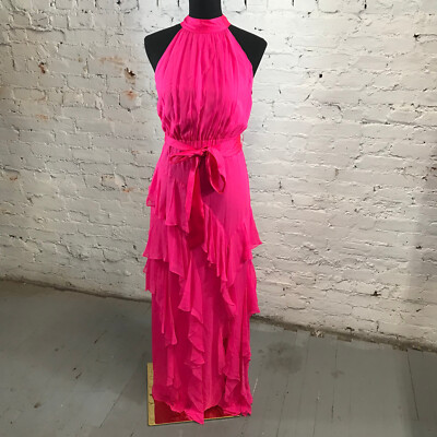 Alice + Olivia Dress Womens 2 Pink Emelia Silk Halter Maxi Dress $795 Wild  Pink | eBay