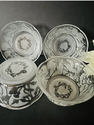 4 VTG King  Indonesia ACANTHUS RAISED RELIEF Crystal Bowls Frosted Clear Glass