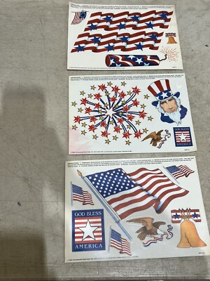 3 sets Vintage God Bless America, 4th of July Patriotic Window Stickers Decal #1