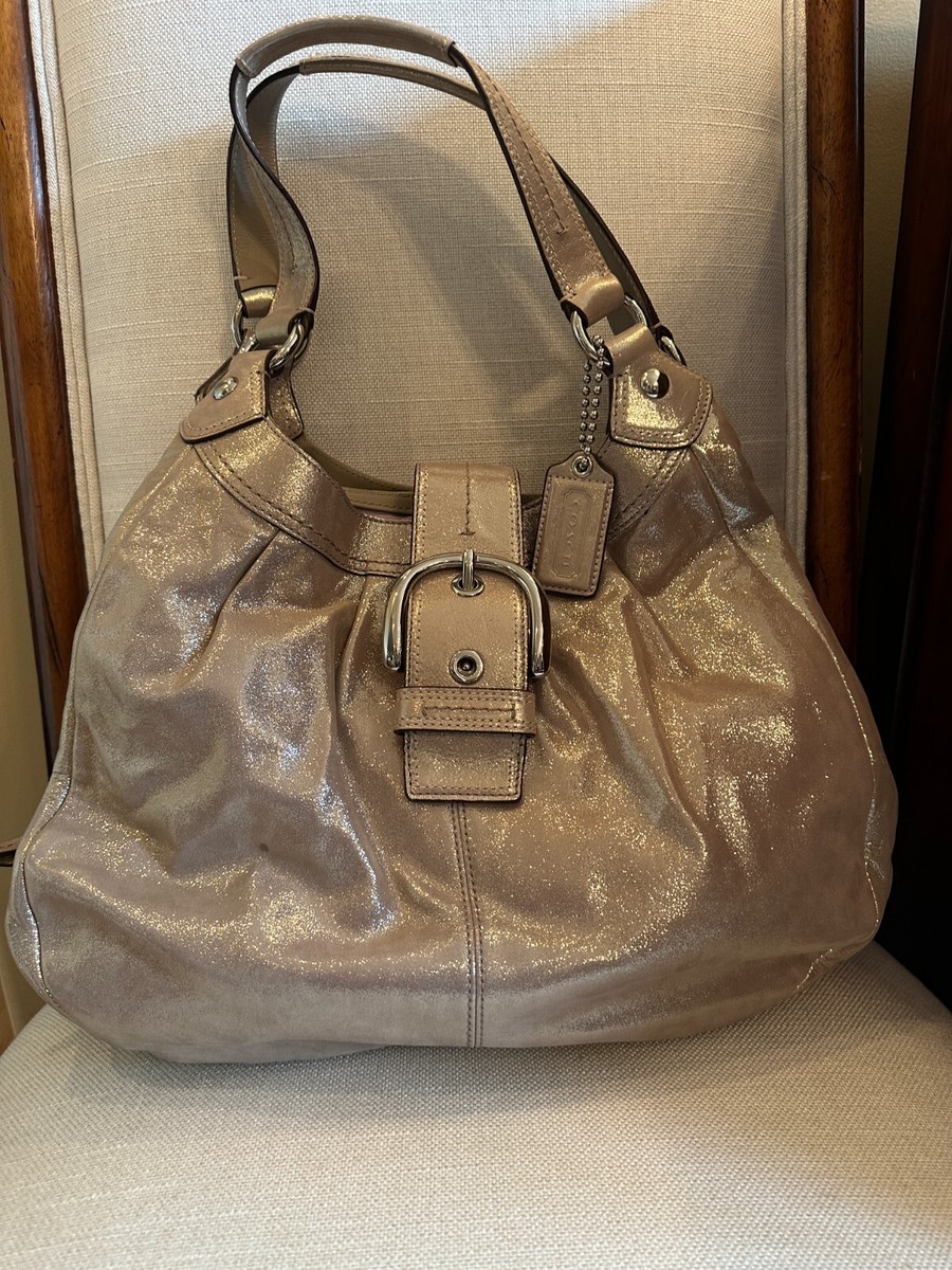 COACH F17219 Soho Lynn Metallic Leather Hobo Gold Shimmer Shoulder